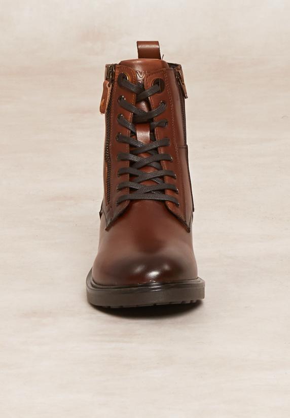 River Woods Lederen Enkellaarsjes Met Veters En Ritsen Bruin