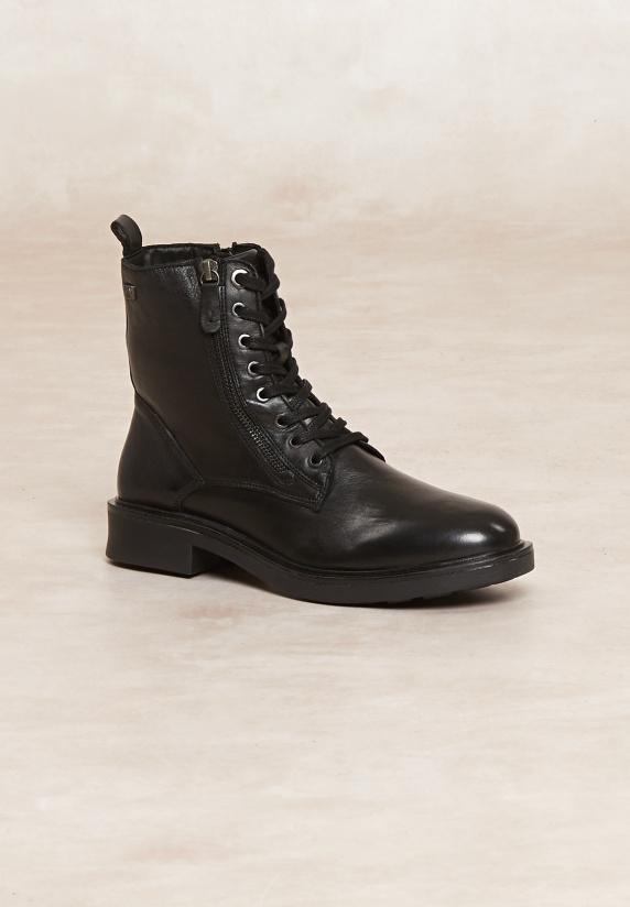 River Woods Lederen Enkellaarsjes Met Veters En Ritsen Zwart