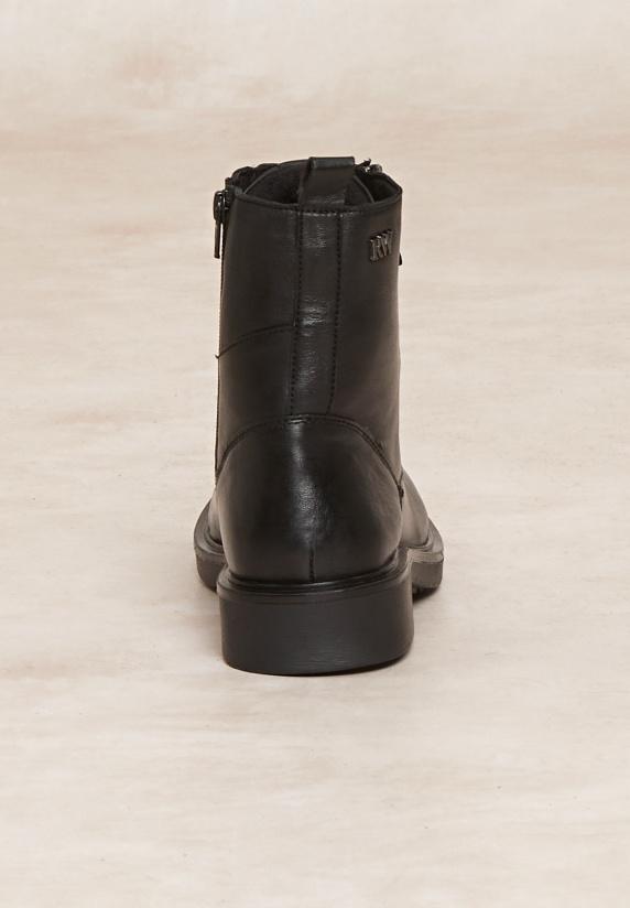 River Woods Lederen Enkellaarsjes Met Veters En Ritsen Zwart