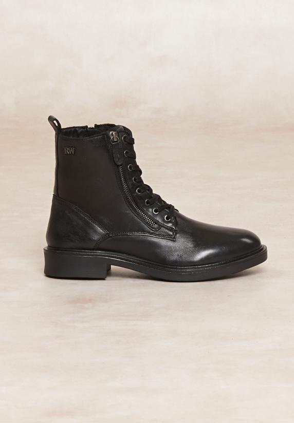 river woods Lederen enkellaarsjes met veters en ritsen zwart