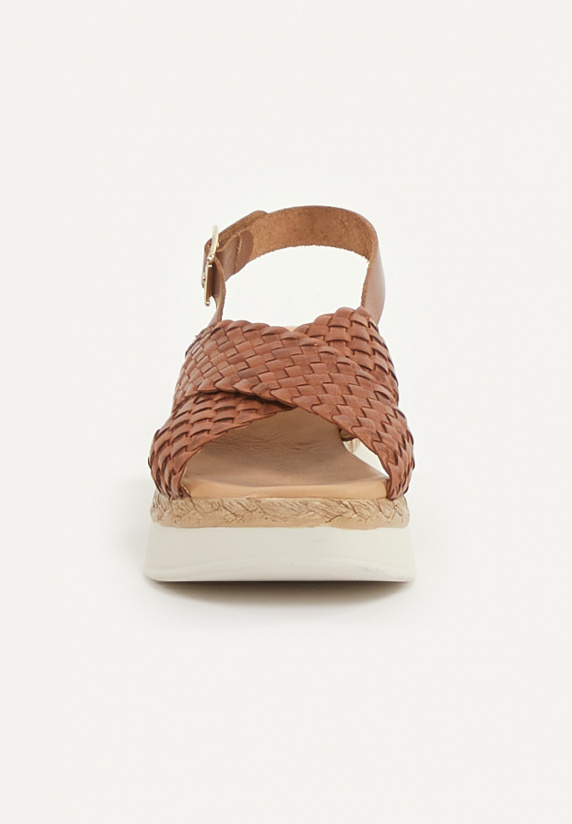 River Woods Lederen Gevlochten Sandalen Plateauzool Bruin