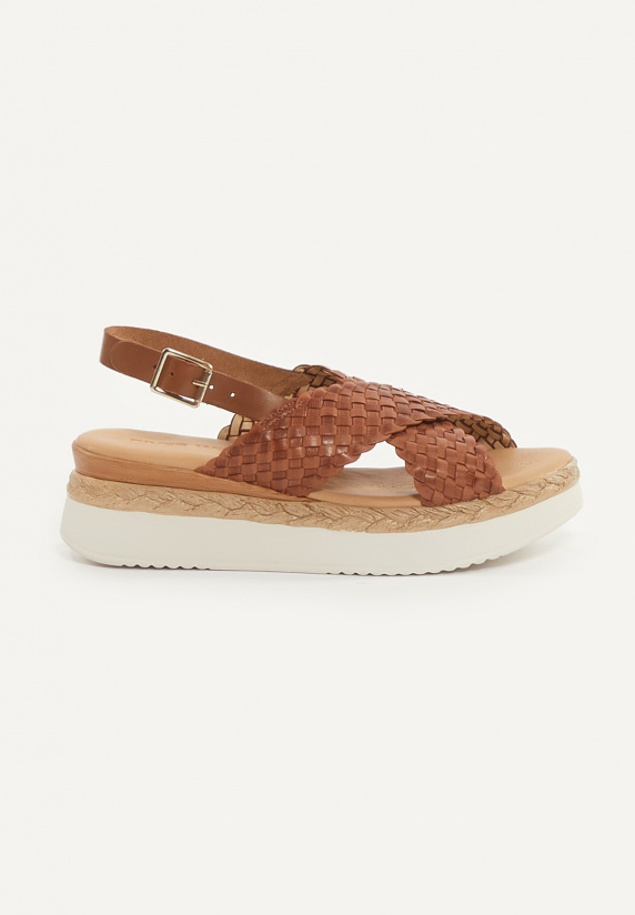 river woods Lederen gevlochten sandalen plateauzool bruin