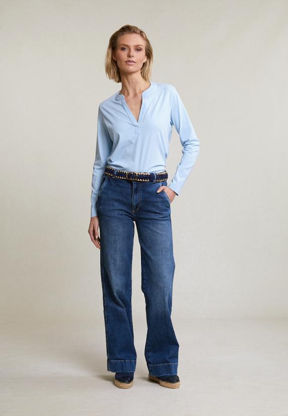 River Woods Lichtblauwe V-hals T-shirt Lange Mouwen