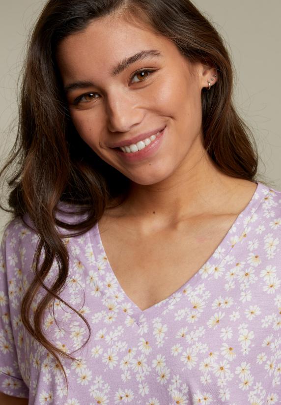 River Woods Lila T-shirt Met V-hals In Bloemenprint