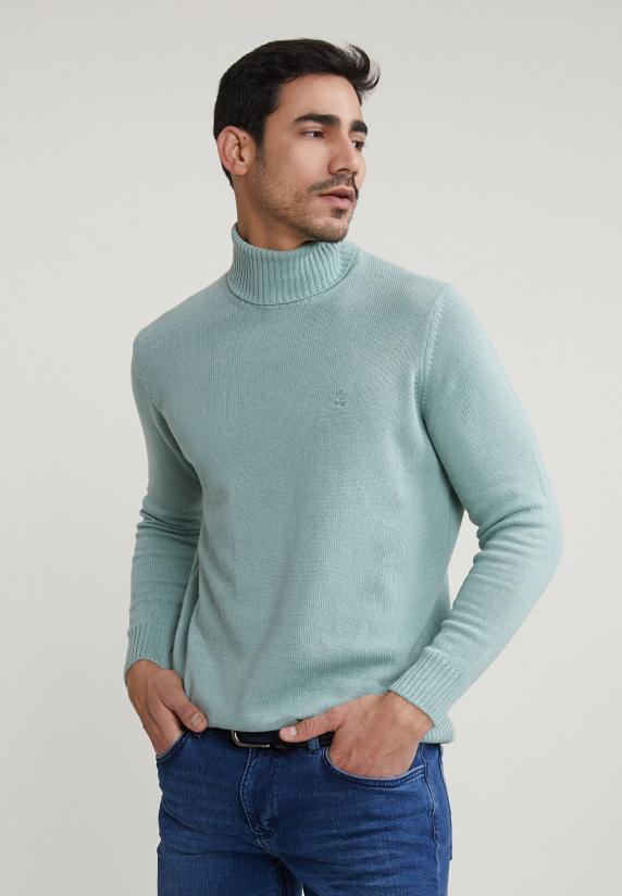 river woods Loose fit wol-kasjmier rolkraag trui cape green mix