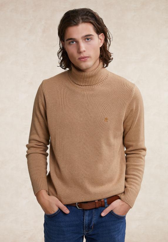 river woods Loose fit wol-kasjmier rolkraag trui maple syrup