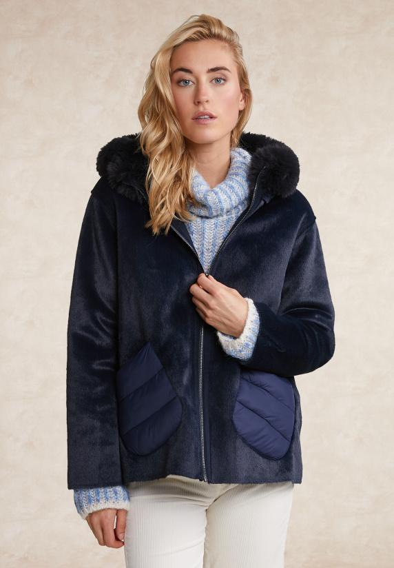 River Woods Mantel Met Capuchon Opgestikte Zakken Navy