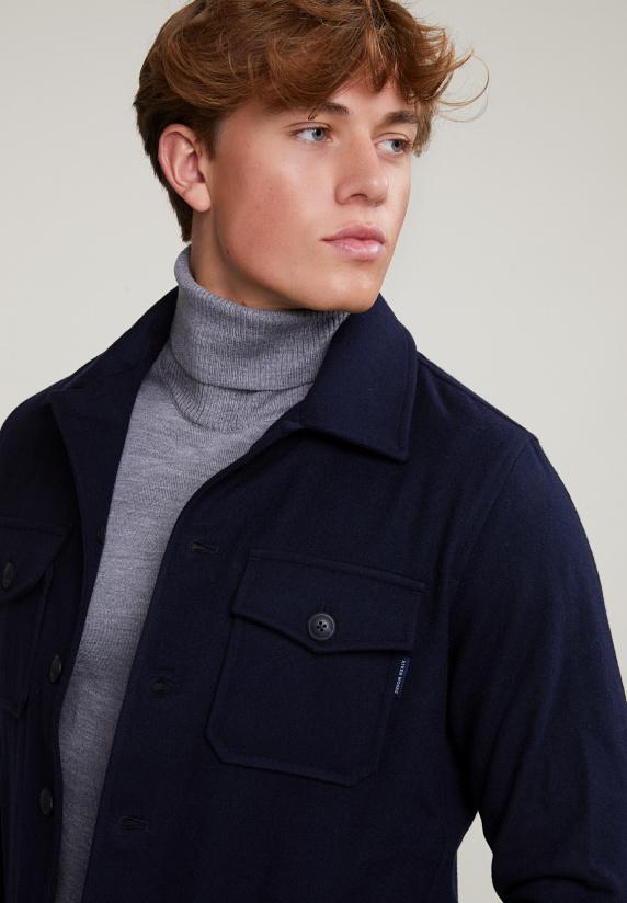 River Woods Mantel Met Knopen Opgestikte Zakken Navy