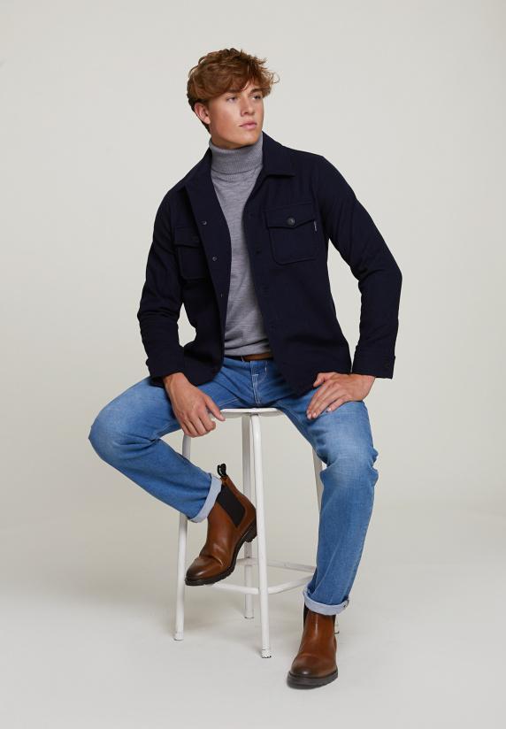 River Woods Mantel Met Knopen Opgestikte Zakken Navy