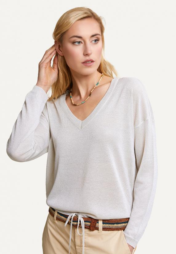 river woods Metallic V-hals trui lange mouwen beige