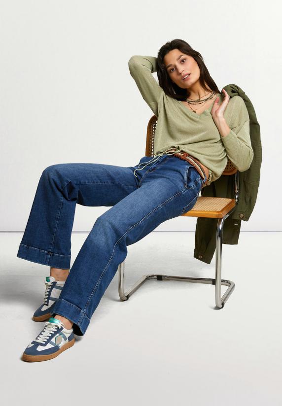 River Woods Metallic V-hals Trui Lange Mouwen Groen