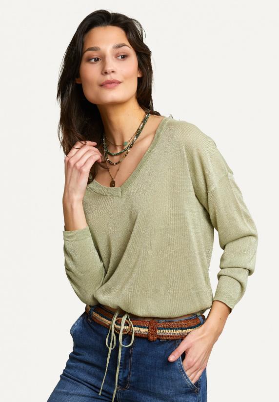 river woods Metallic V-hals trui lange mouwen groen