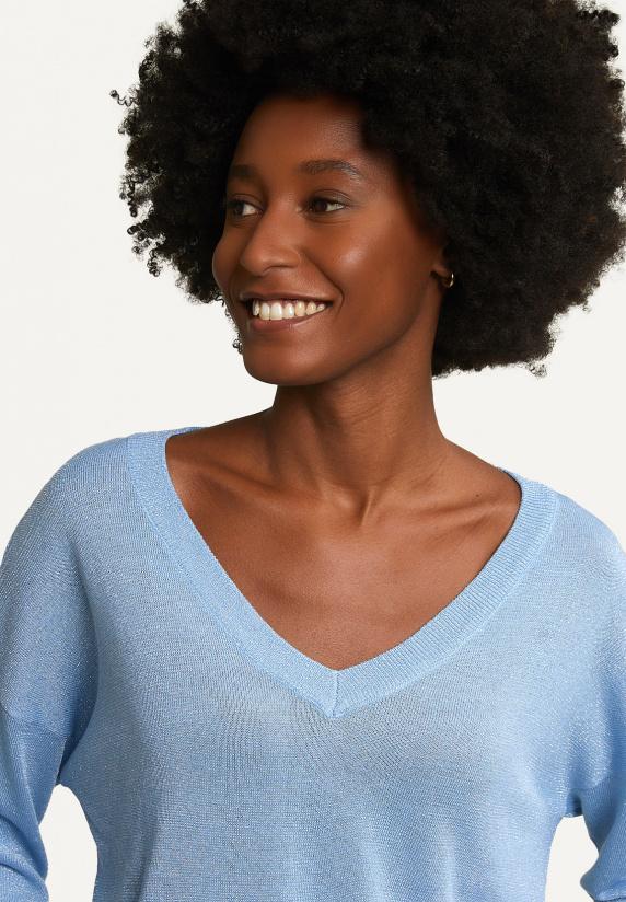 River Woods Metallic V-hals Trui Lange Mouwen Lichtblauw