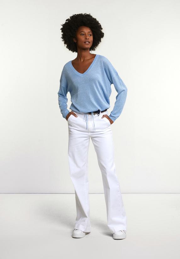 River Woods Metallic V-hals Trui Lange Mouwen Lichtblauw