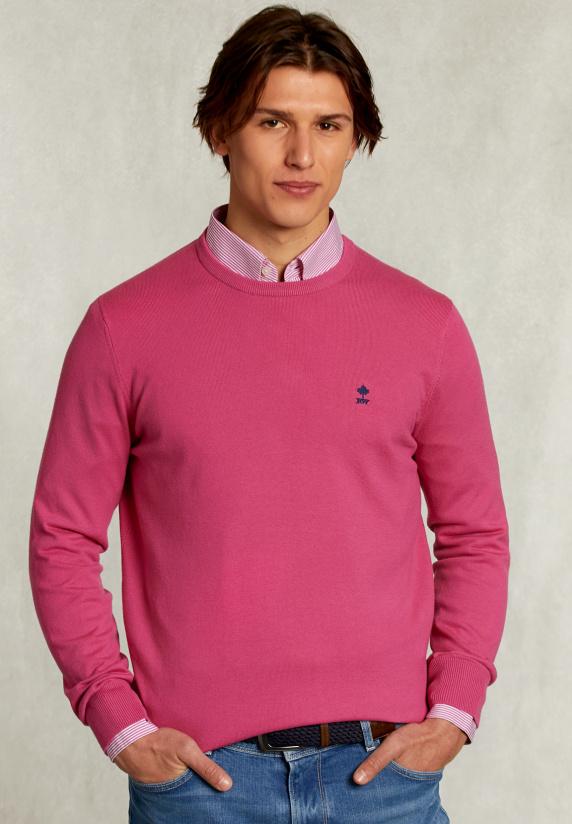 river woods Normal fit basic katoenen trui ronde hals amaranth