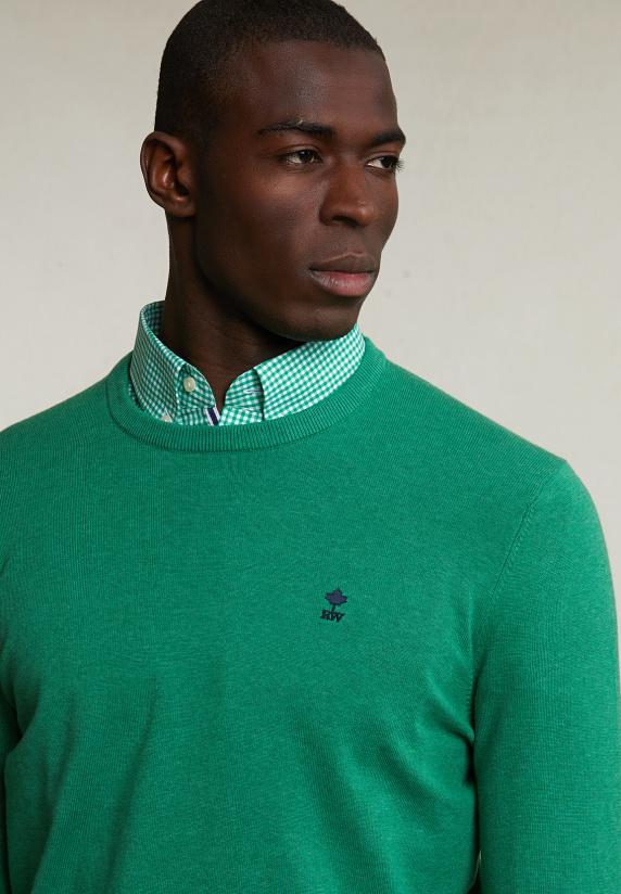 River Woods Normal Fit Basic Katoenen Trui Ronde Hals Bean Mix