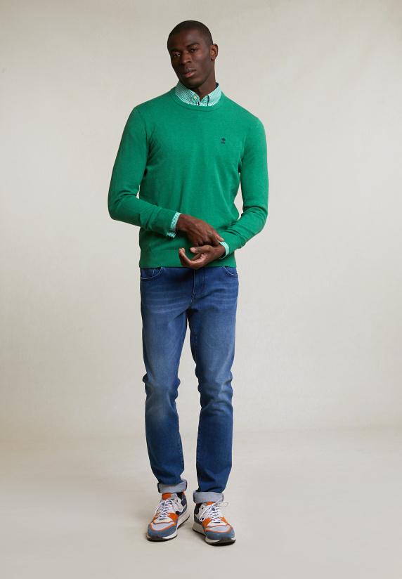 River Woods Normal Fit Basic Katoenen Trui Ronde Hals Bean Mix