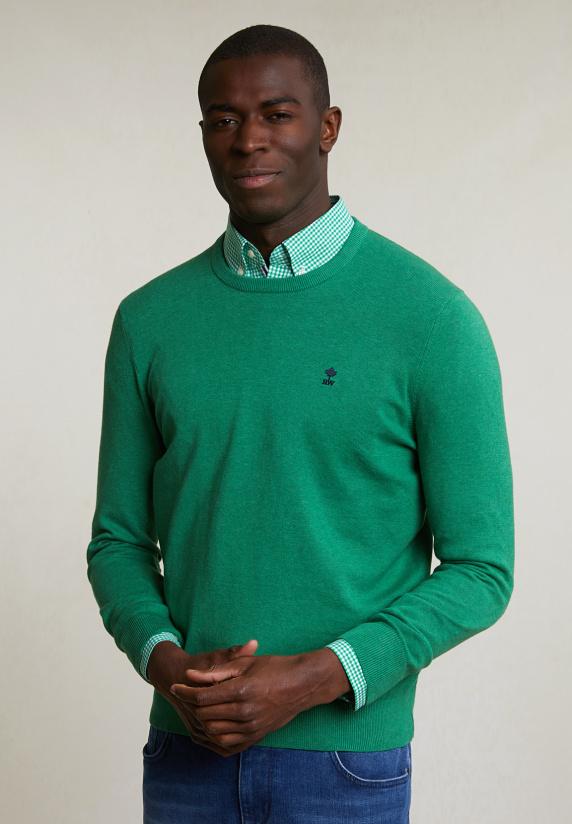 River Woods Normal Fit Basic Katoenen Trui Ronde Hals Bean Mix