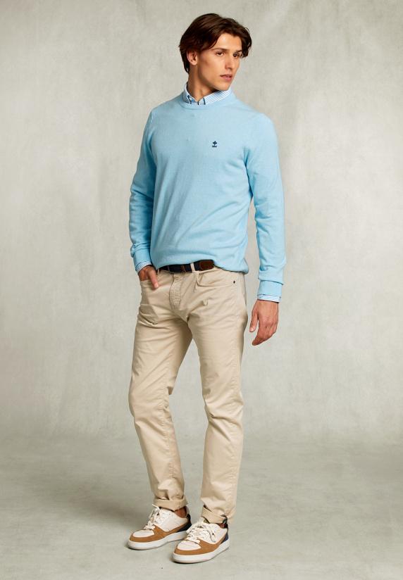 River Woods Normal Fit Basic Katoenen Trui Ronde Hals Bora Bora Mix