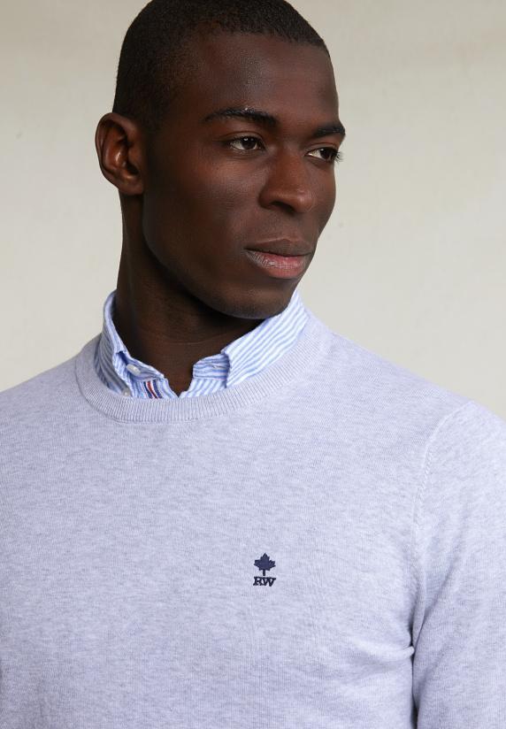 River Woods Normal Fit Basic Katoenen Trui Ronde Hals Lt Grey Mix