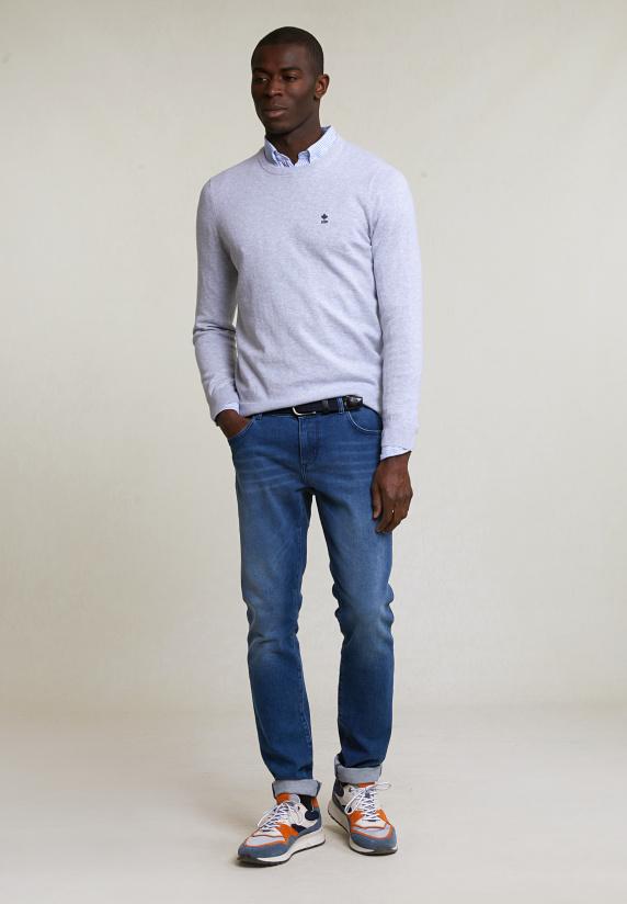 River Woods Normal Fit Basic Katoenen Trui Ronde Hals Lt Grey Mix