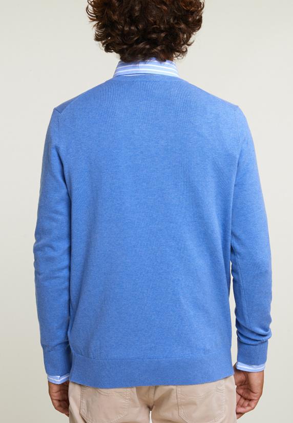 River Woods Normal Fit Basic Katoenen Trui Ronde Hals Lt Hamptons Blue Mix