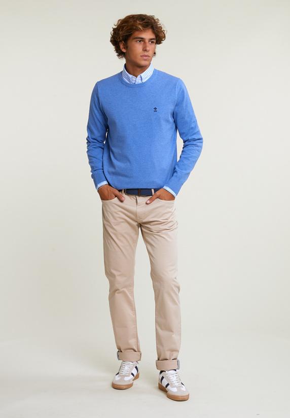 River Woods Normal Fit Basic Katoenen Trui Ronde Hals Lt Hamptons Blue Mix