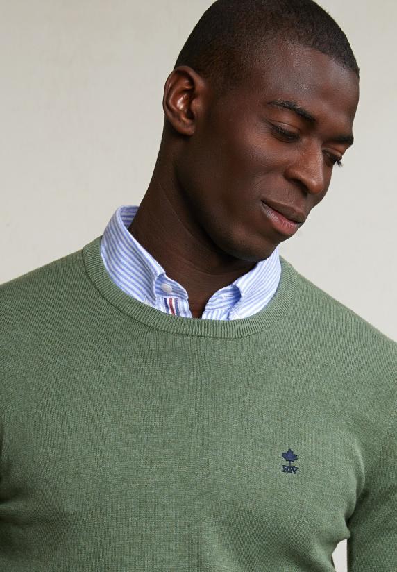 River Woods Normal Fit Basic Katoenen Trui Ronde Hals Safari Mix