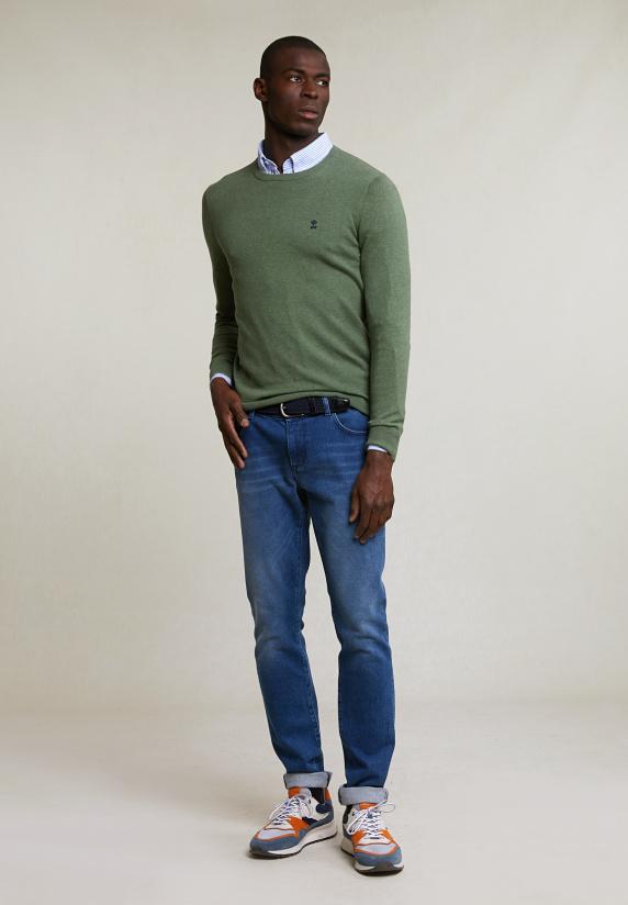 River Woods Normal Fit Basic Katoenen Trui Ronde Hals Safari Mix