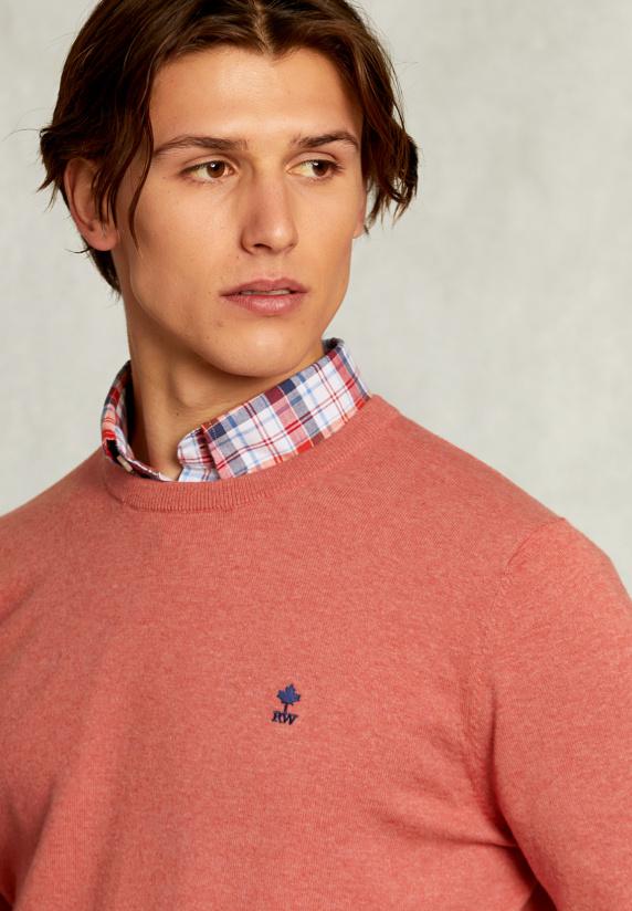 River Woods Normal Fit Basic Katoenen Trui Ronde Hals Terra Mix