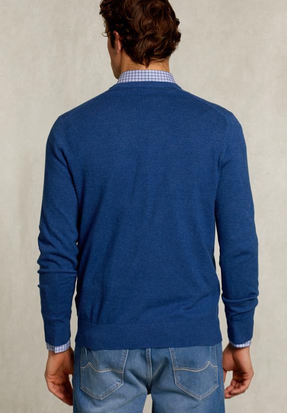 River Woods Normal Fit Basic Katoenen V-hals Trui Blue Jelly Mix