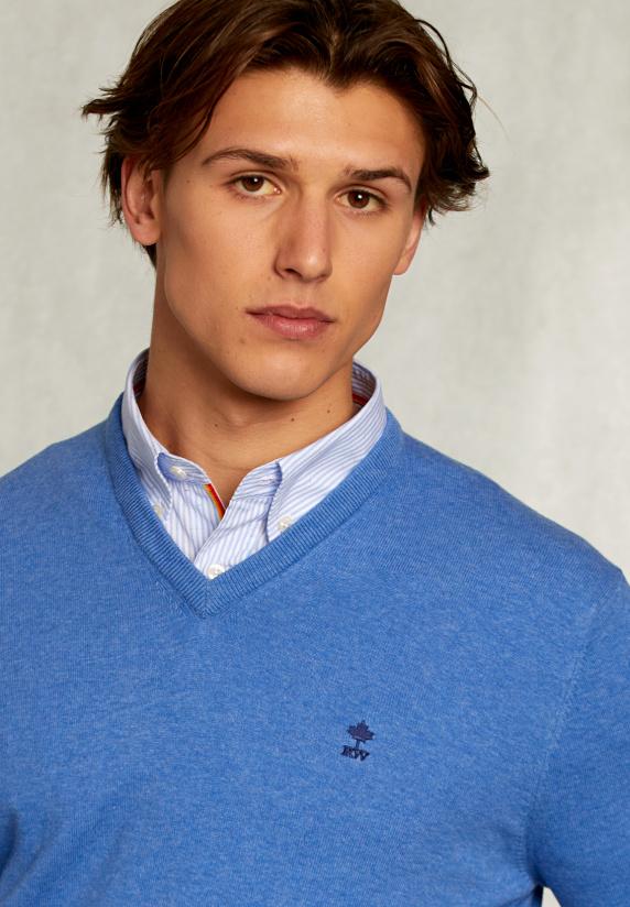 River Woods Normal Fit Basic Katoenen V-hals Trui Bluetiful Mix