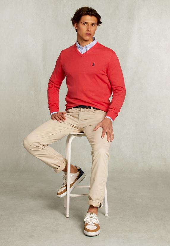 River Woods Normal Fit Basic Katoenen V-hals Trui Cosmopolitan