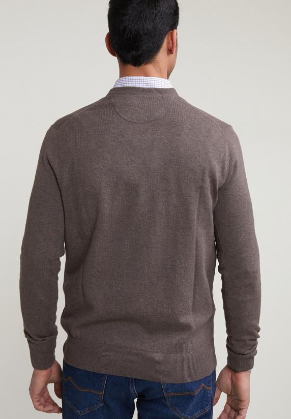 River Woods Normal Fit Basic Katoenen V-hals Trui Croissant Mix