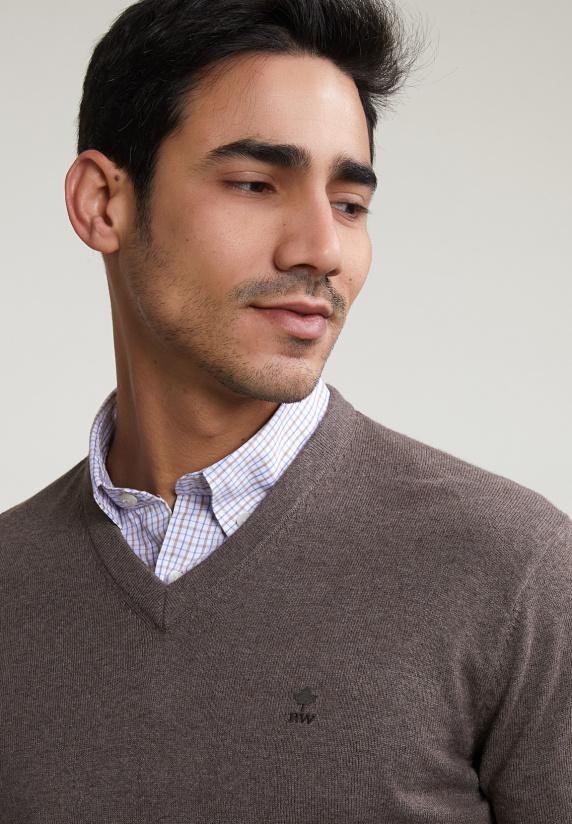 River Woods Normal Fit Basic Katoenen V-hals Trui Croissant Mix