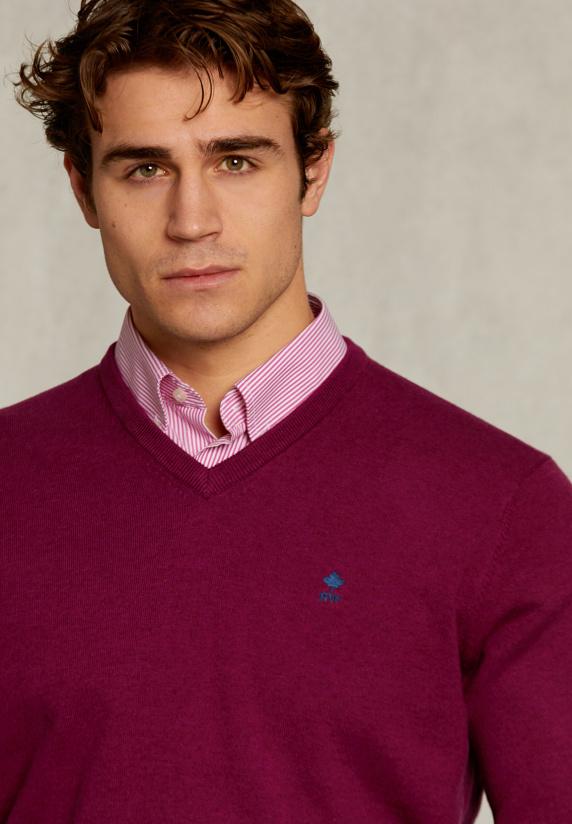 River Woods Normal Fit Basic Katoenen V-hals Trui Cuberdon Mix