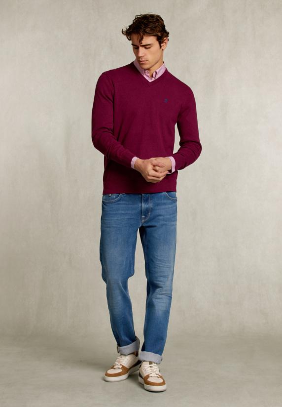 River Woods Normal Fit Basic Katoenen V-hals Trui Cuberdon Mix