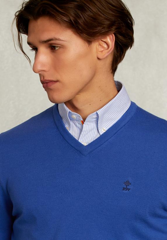 River Woods Normal Fit Basic Katoenen V-hals Trui Delta