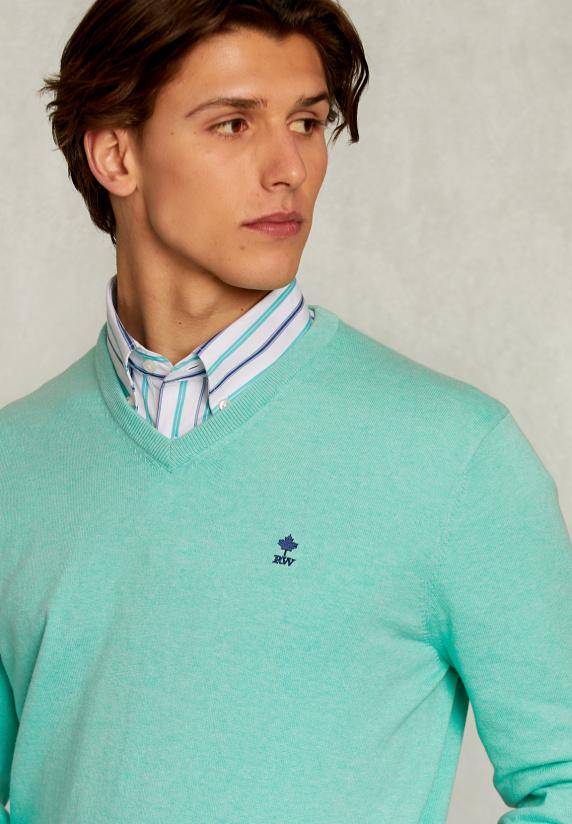 River Woods Normal Fit Basic Katoenen V-hals Trui Gimlet Mix