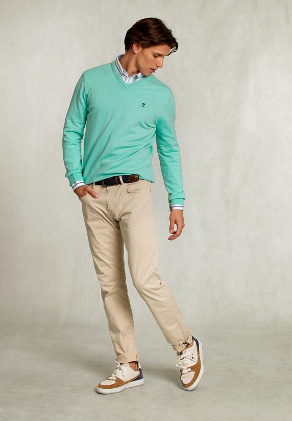 River Woods Normal Fit Basic Katoenen V-hals Trui Gimlet Mix