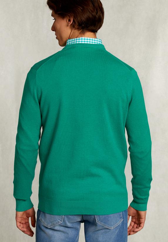 River Woods Normal Fit Basic Katoenen V-hals Trui Green Twist Mix