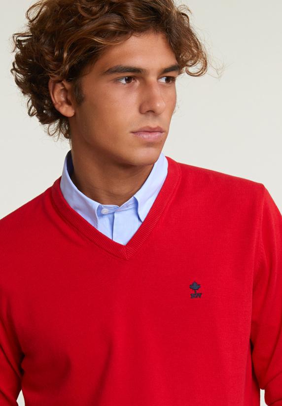 River Woods Normal Fit Basic Katoenen V-hals Trui Harvard Red