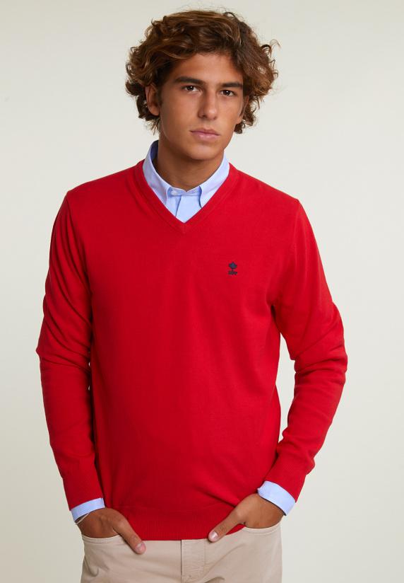 river woods Normal fit basic katoenen V-hals trui harvard red