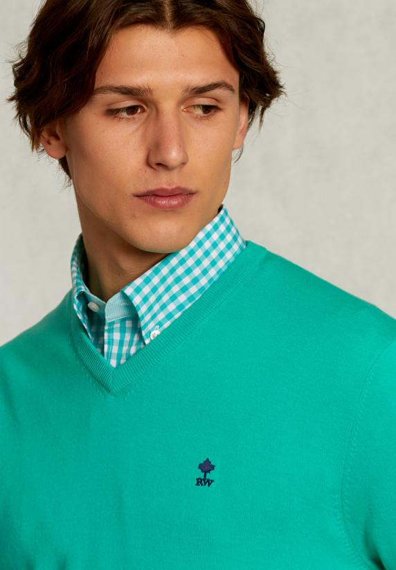 River Woods Normal Fit Basic Katoenen V-hals Trui Moscow Mule