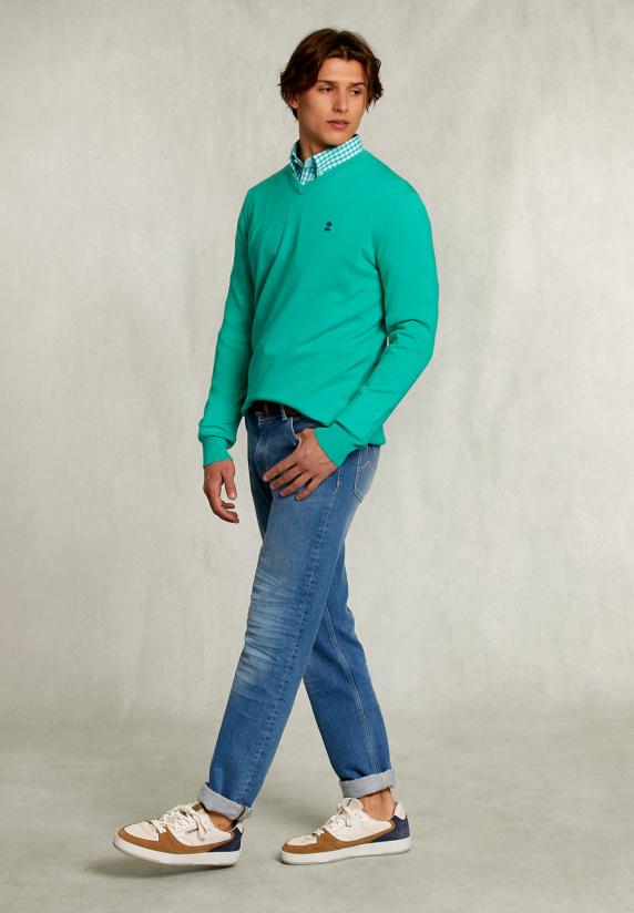 River Woods Normal Fit Basic Katoenen V-hals Trui Moscow Mule