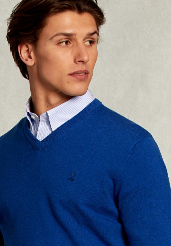 River Woods Normal Fit Basic Katoenen V-hals Trui Nile Mix