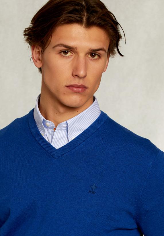 River Woods Normal Fit Basic Katoenen V-hals Trui Nile Mix