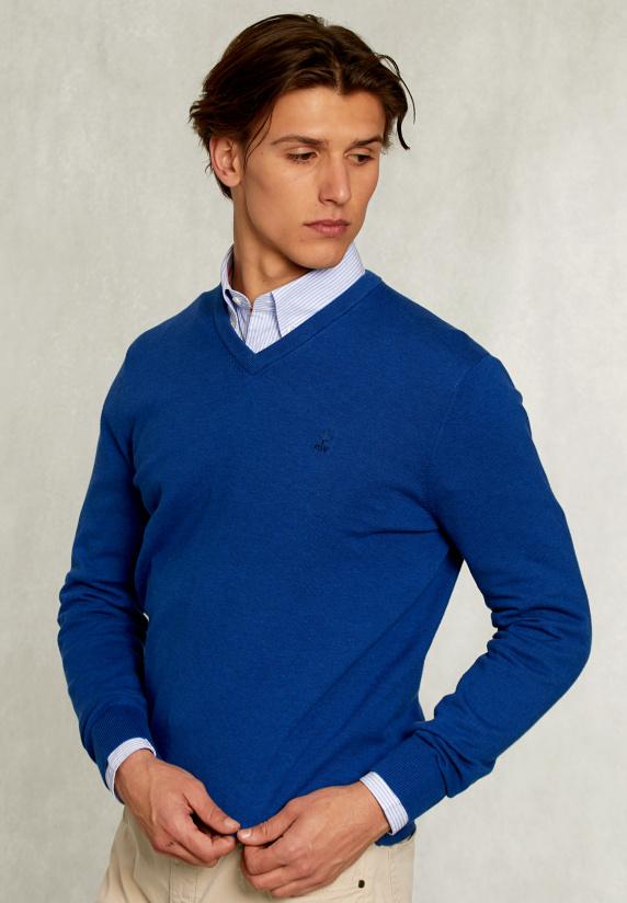 river woods Normal fit basic katoenen V-hals trui nile mix