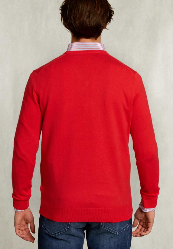 River Woods Normal Fit Basic Katoenen V-hals Trui Pomegranate