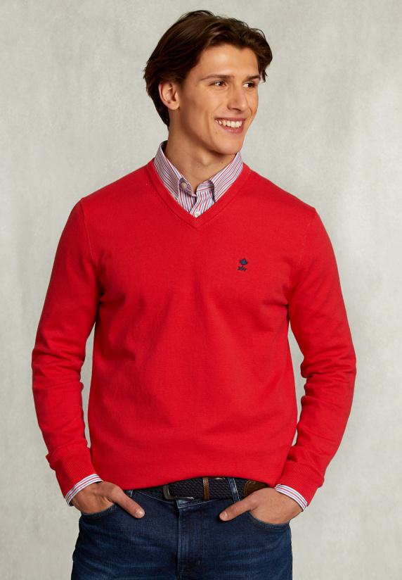 river woods Normal fit basic katoenen V-hals trui pomegranate